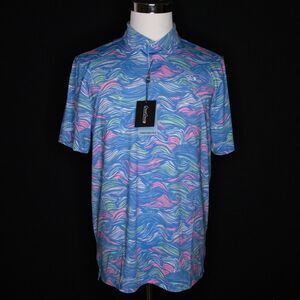 NWT Good Good Golf Makin Waves Print Structured Polo Short Sleeve Shirt Sz Large